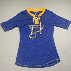 St. Louis BLUES Womens Graphic Top Shirt M 8/10 Raglan Heathered Blue Note Logo
